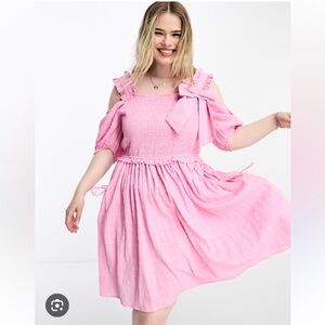 Neon Rose Plus textured bow detail mini dress in pink